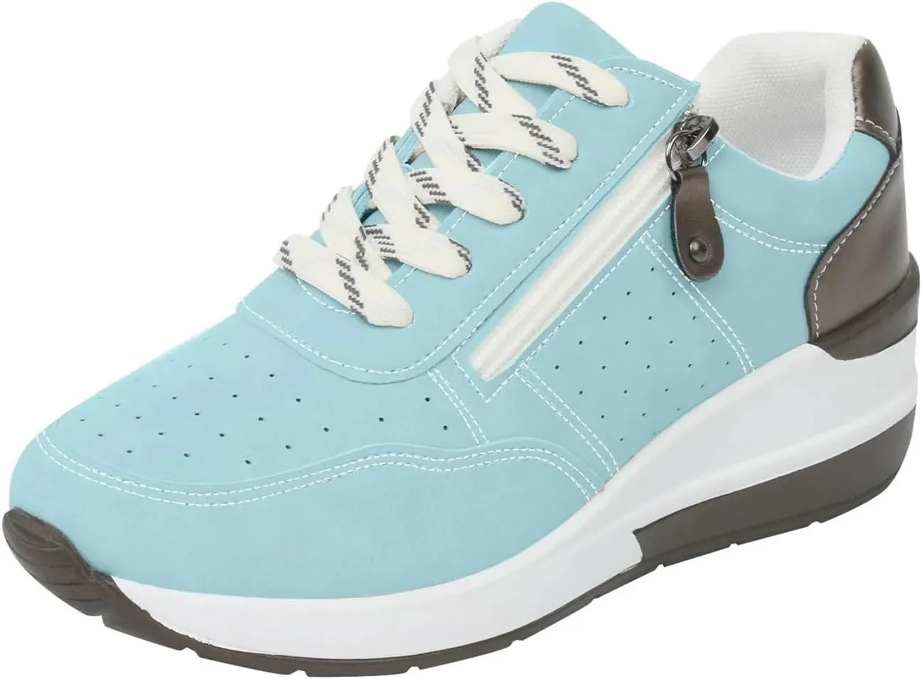 Women's Zipper Platform Tennis Shoes Wedge Sneakers Fashion Canvas Casual Hidden Heel Slip On Sneaker Non Side Low-Top Lace-Up Solid Color with Comfortable Lightweight Walking