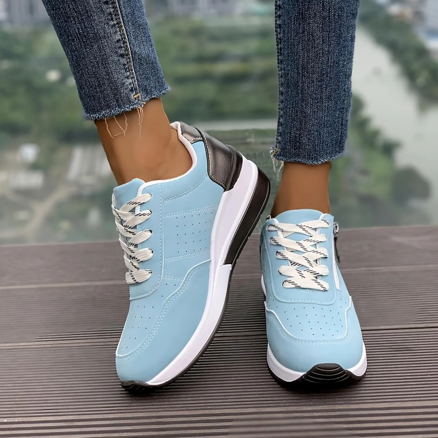 Women's Zipper Platform Tennis Shoes Wedge Sneakers Fashion Canvas Casual Hidden Heel Slip On Sneaker Non Side Low-Top Lace-Up Solid Color with Comfortable Lightweight Walking