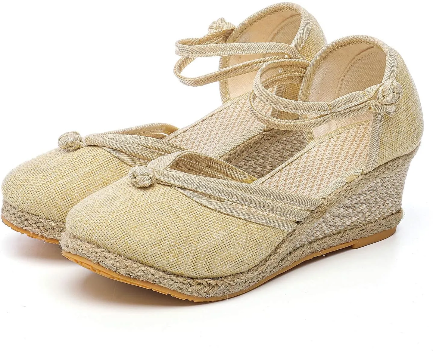 Womenyiaor Closed Toe Sandals Women, Women's Espadrilles Low Wedge Heel Sandals Ankle Strap Espadrille Wedge Sandals Dressy Casual Summer Comfortable Platform Wedge Shoes (a-Beige, 8)