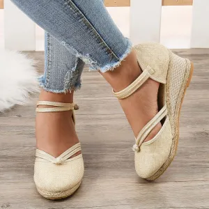 Womenyiaor Closed Toe Sandals Women, Women's Espadrilles Low Wedge Heel Sandals Ankle Strap Espadrille Wedge Sandals Dressy Casual Summer Comfortable Platform Wedge Shoes (a-Beige, 8)