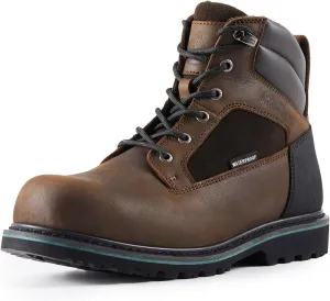 Work Boots for Men Heavy Duty Composite Toe 6"/8" Durable Crazy Horse Leather Waterproof Slip-Resistant Goodyear Welt Construction Industry Boots GJ3155-GJ3255