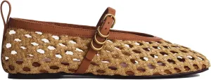 Woven Mesh Ballet Flats for Women Comfortable Raffia Metal Buckle Strap Ballet Flats Casual Closed Toe Mary Jane Flat