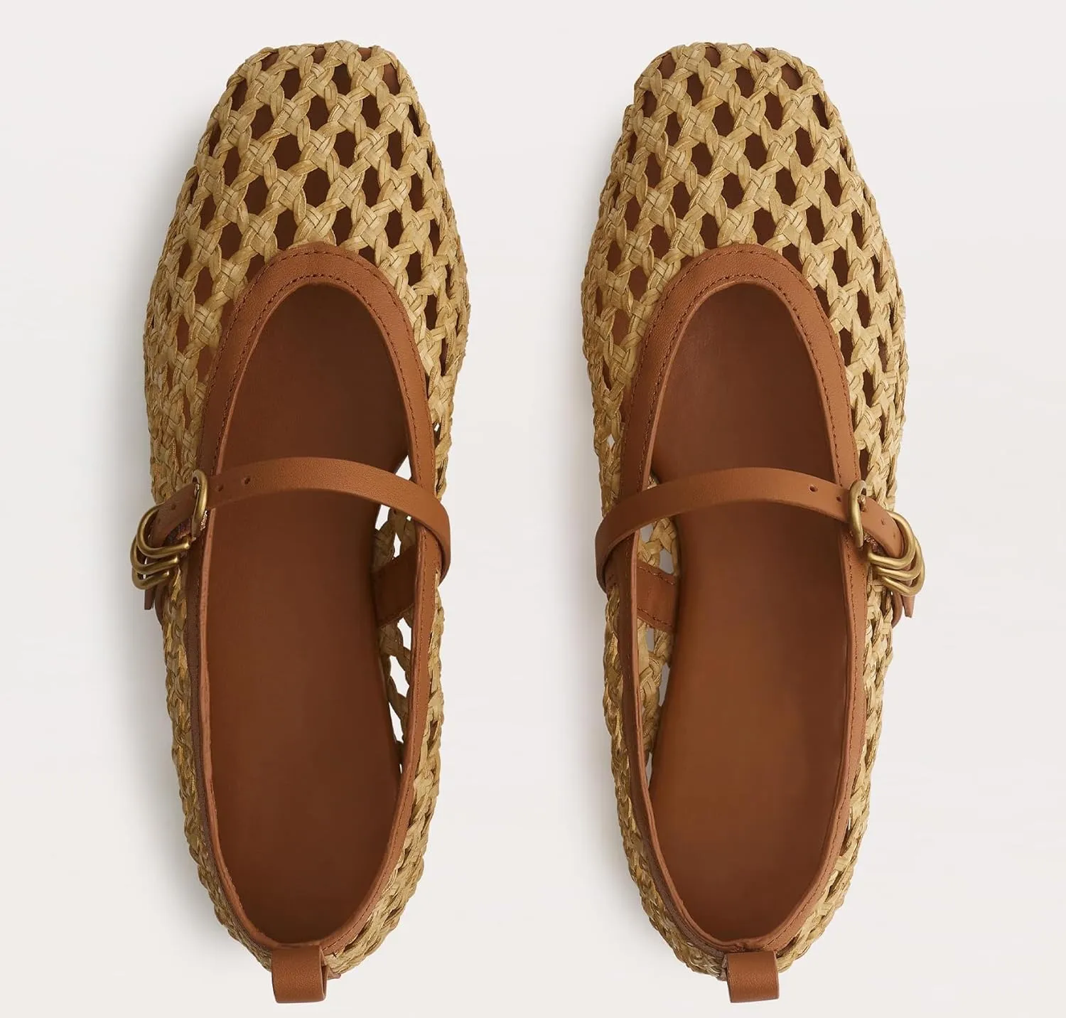 Woven Mesh Ballet Flats for Women Comfortable Raffia Metal Buckle Strap Ballet Flats Casual Closed Toe Mary Jane Flat