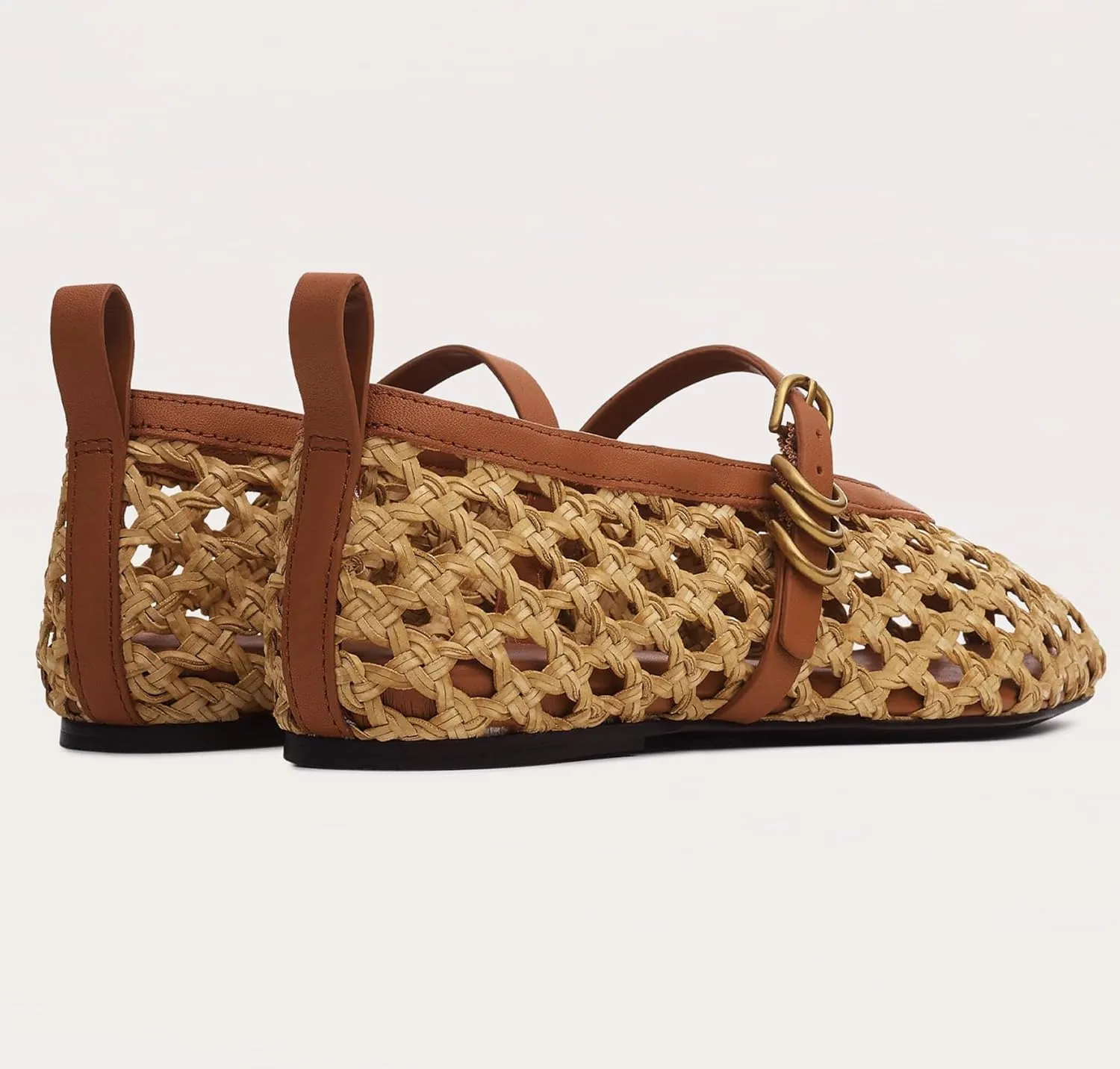Woven Mesh Ballet Flats for Women Comfortable Raffia Metal Buckle Strap Ballet Flats Casual Closed Toe Mary Jane Flat