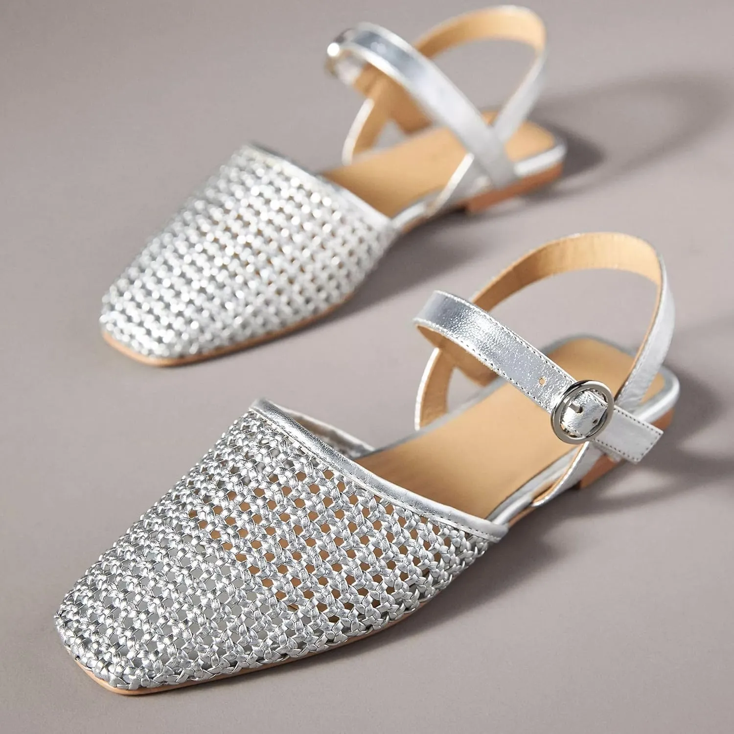 Woven Slingback Flats for Women Stylish and Breathable Sandals with Pointed Toe Design Comfortable and Elegant
