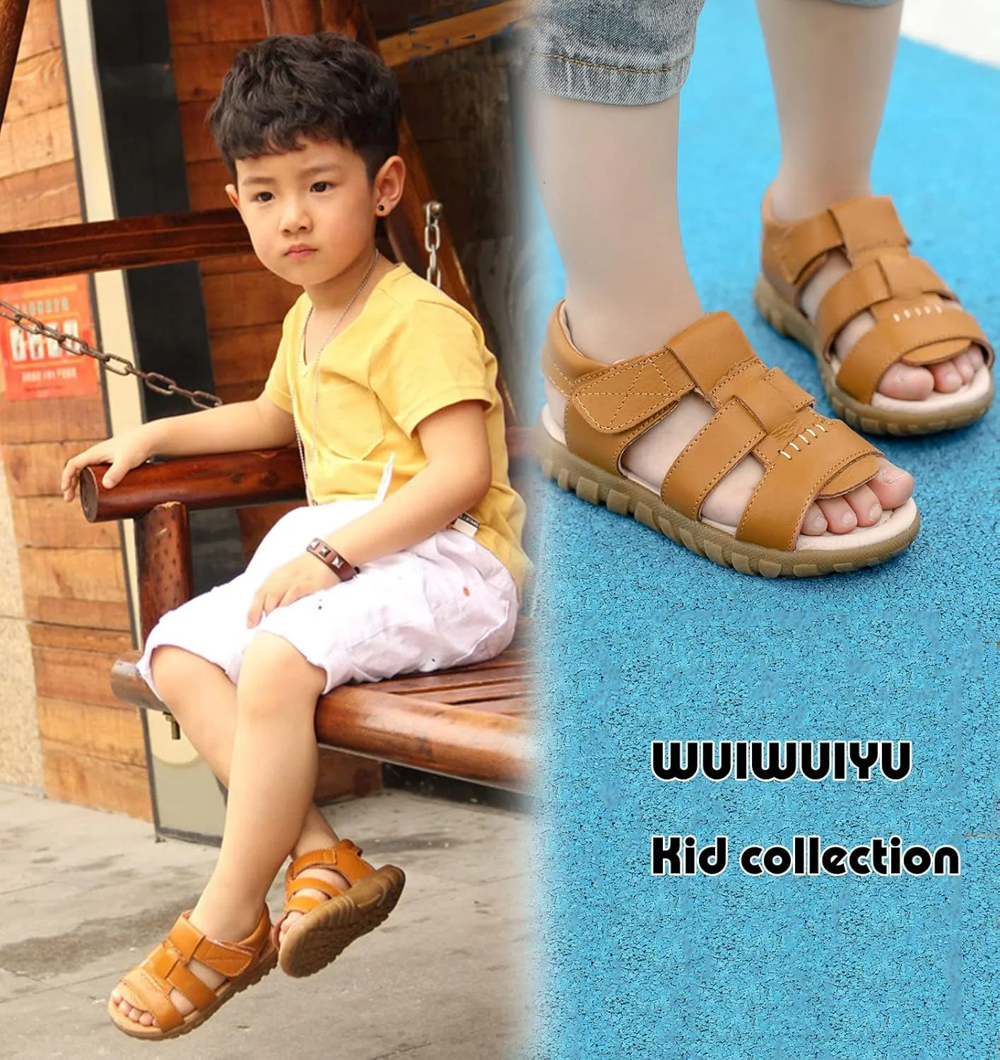 WUIWUIYU Boys Girls Outdoor Casual Open Toe Sport Sandals Beach Water Swimming Athletic Leather Summer Shoes
