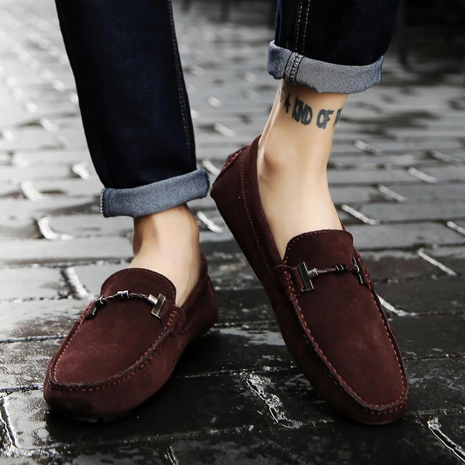 WUIWUIYU Men's Penny Loafers Moccasin Driving Shoes Slip On Flats Boat Shoes