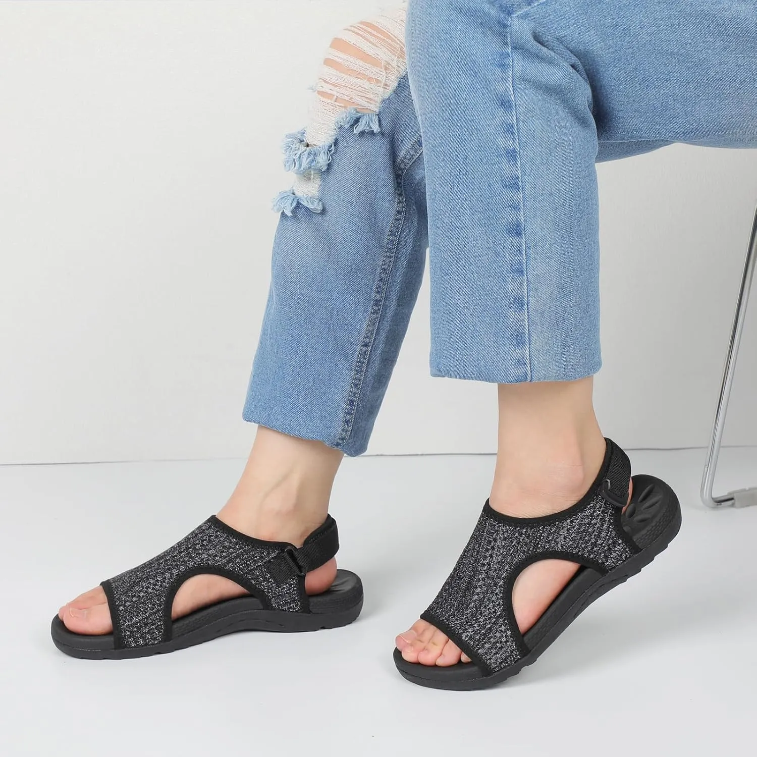 XIHALOOK Womens Orthopedic Walking Sandals with Adjustable Hooks Open Toe Sports Sandals Breathable Knit Summer Shoes