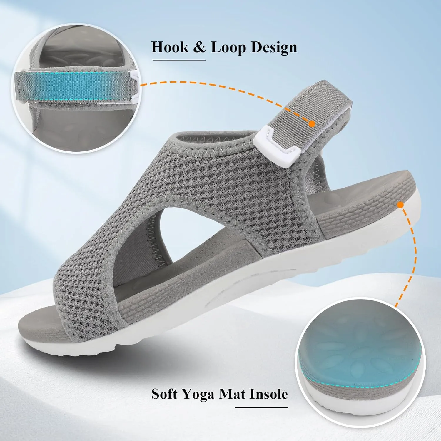XIHALOOK Womens Orthopedic Walking Sandals with Adjustable Hooks Open Toe Sports Sandals Breathable Knit Summer Shoes