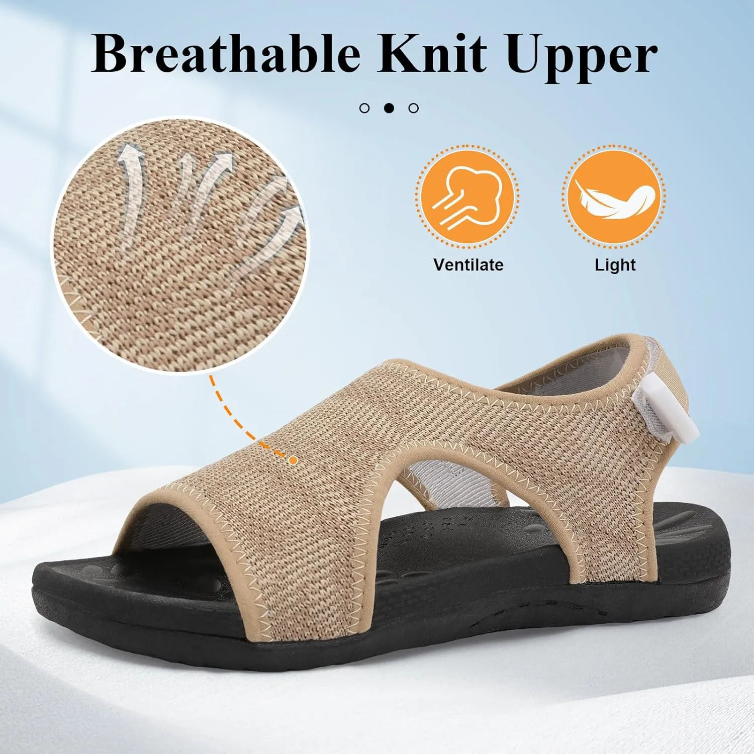 XIHALOOK Womens Orthopedic Walking Sandals with Adjustable Hooks Open Toe Sports Sandals Breathable Knit Summer Shoes