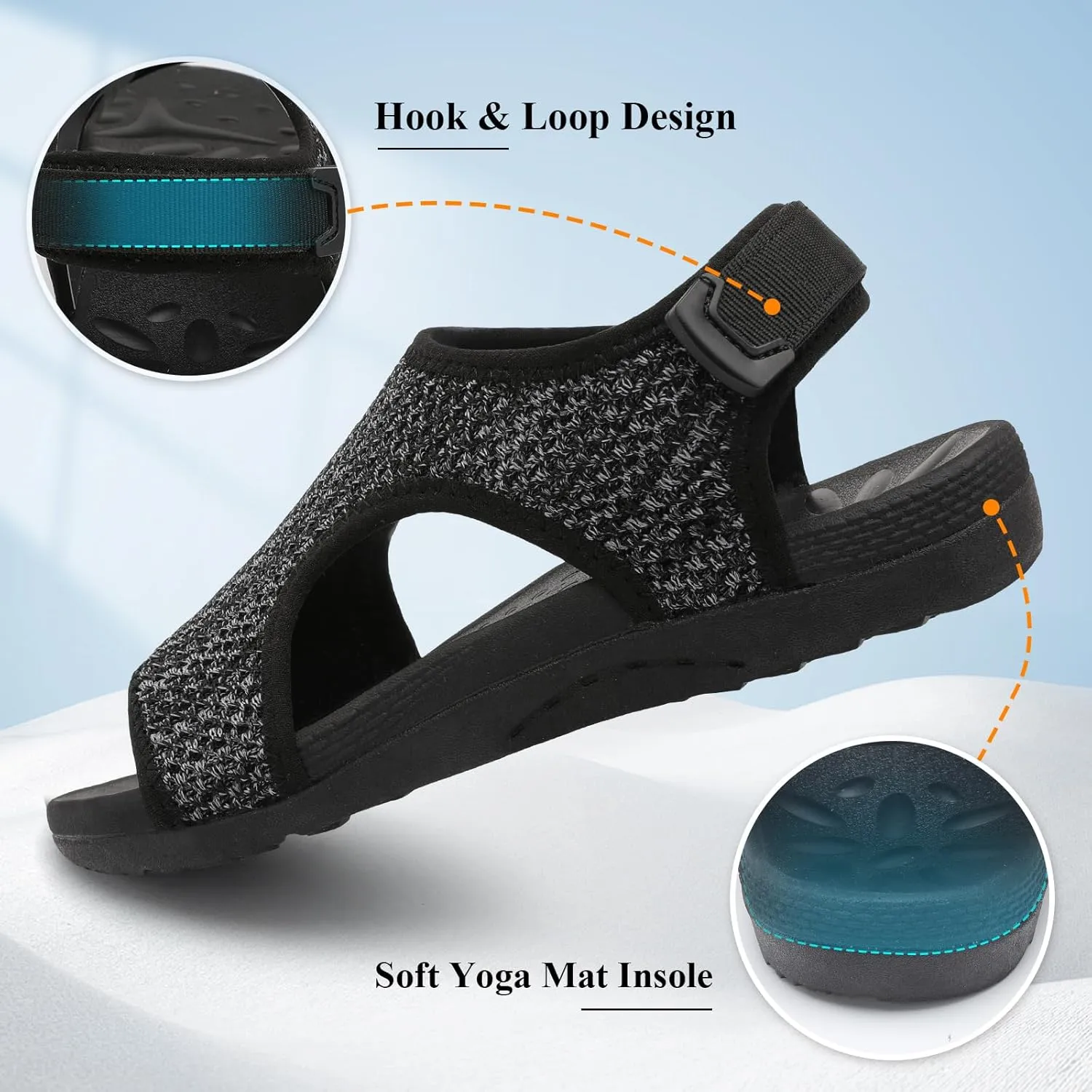 XIHALOOK Womens Orthopedic Walking Sandals with Adjustable Hooks Open Toe Sports Sandals Breathable Knit Summer Shoes