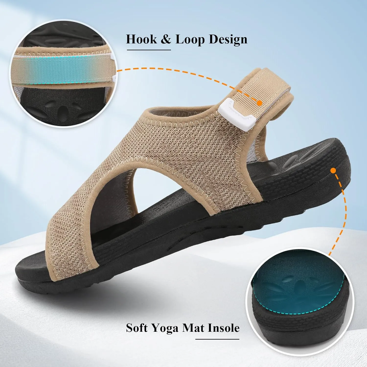 XIHALOOK Womens Orthopedic Walking Sandals with Adjustable Hooks Open Toe Sports Sandals Breathable Knit Summer Shoes