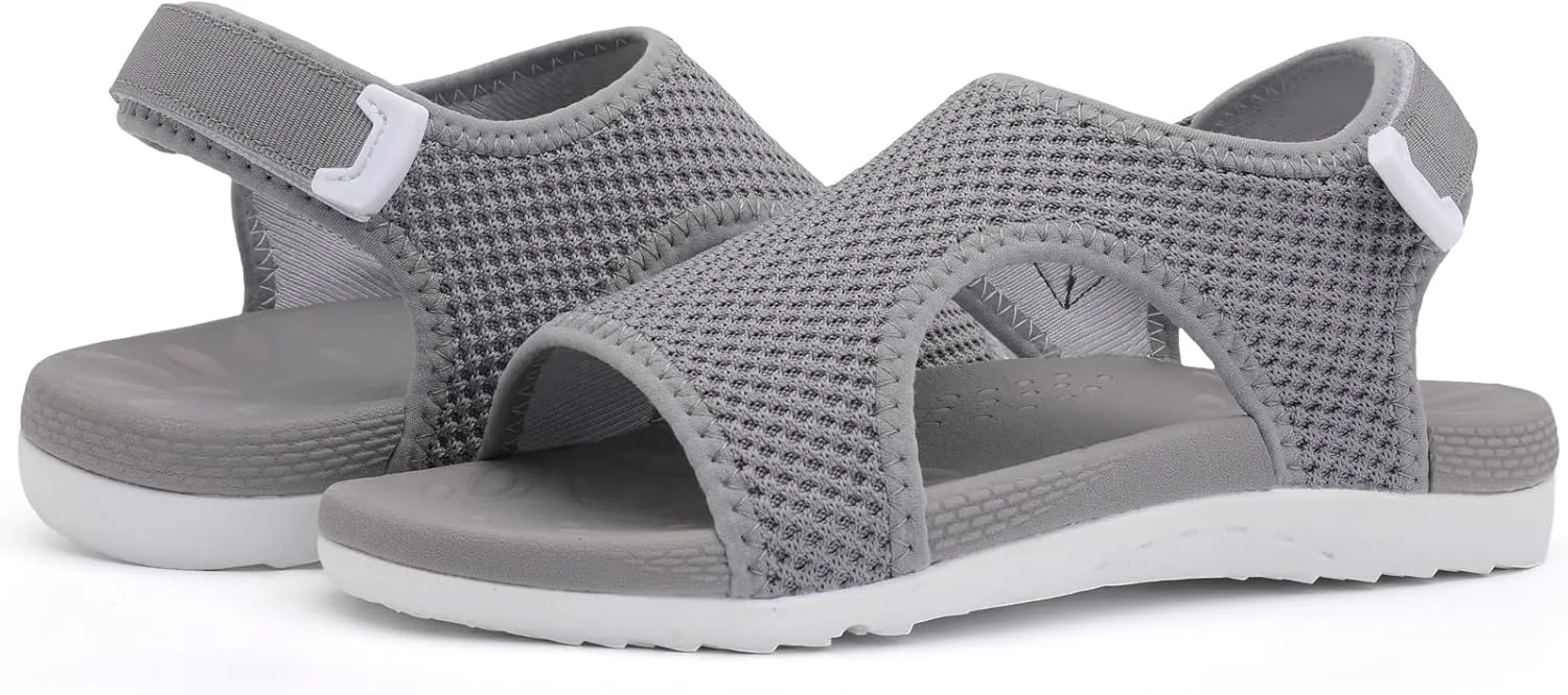 XIHALOOK Womens Orthopedic Walking Sandals with Adjustable Hooks Open Toe Sports Sandals Breathable Knit Summer Shoes