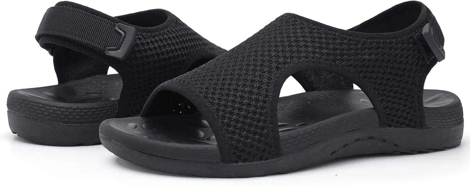 XIHALOOK Womens Orthopedic Walking Sandals with Adjustable Hooks Open Toe Sports Sandals Breathable Knit Summer Shoes