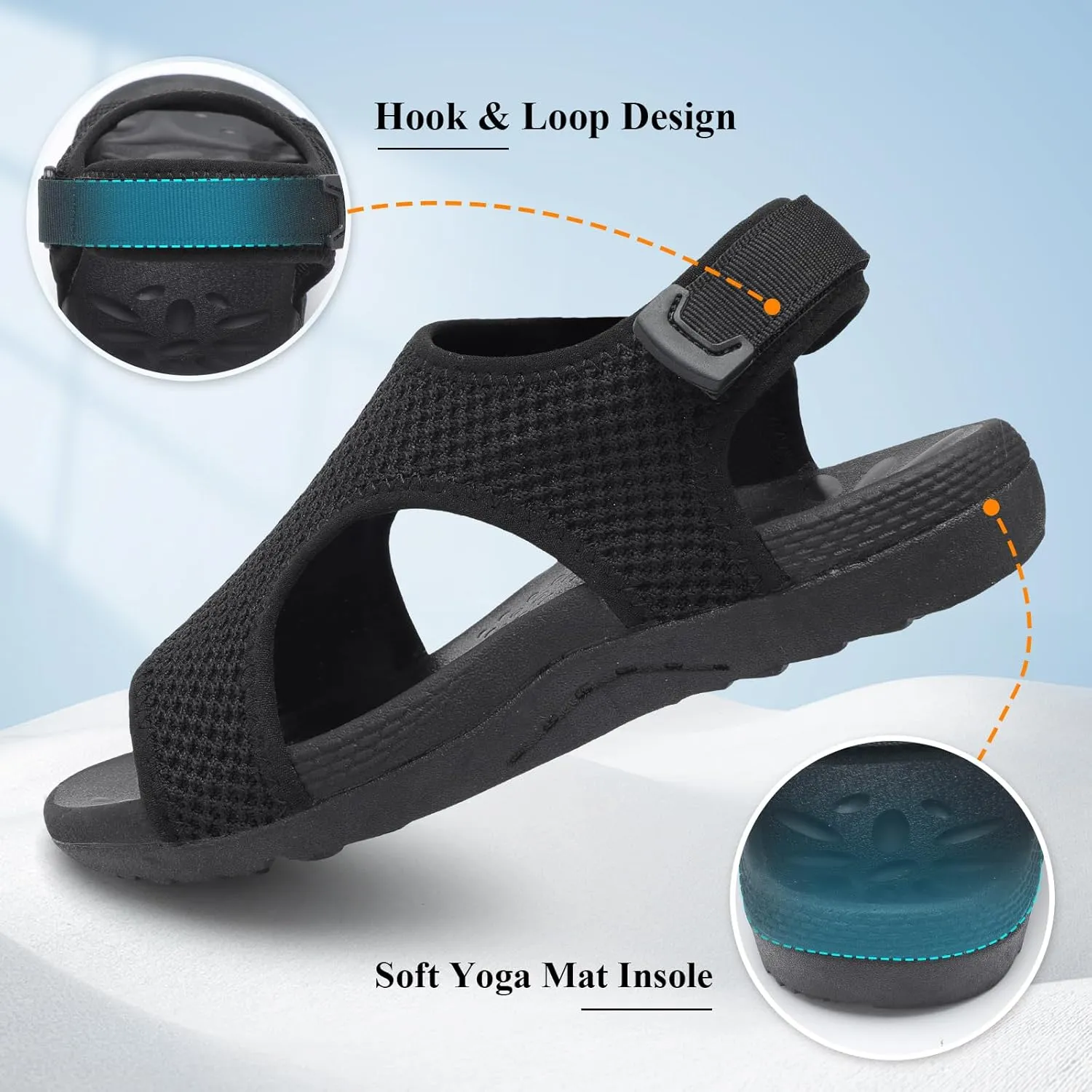 XIHALOOK Womens Orthopedic Walking Sandals with Adjustable Hooks Open Toe Sports Sandals Breathable Knit Summer Shoes