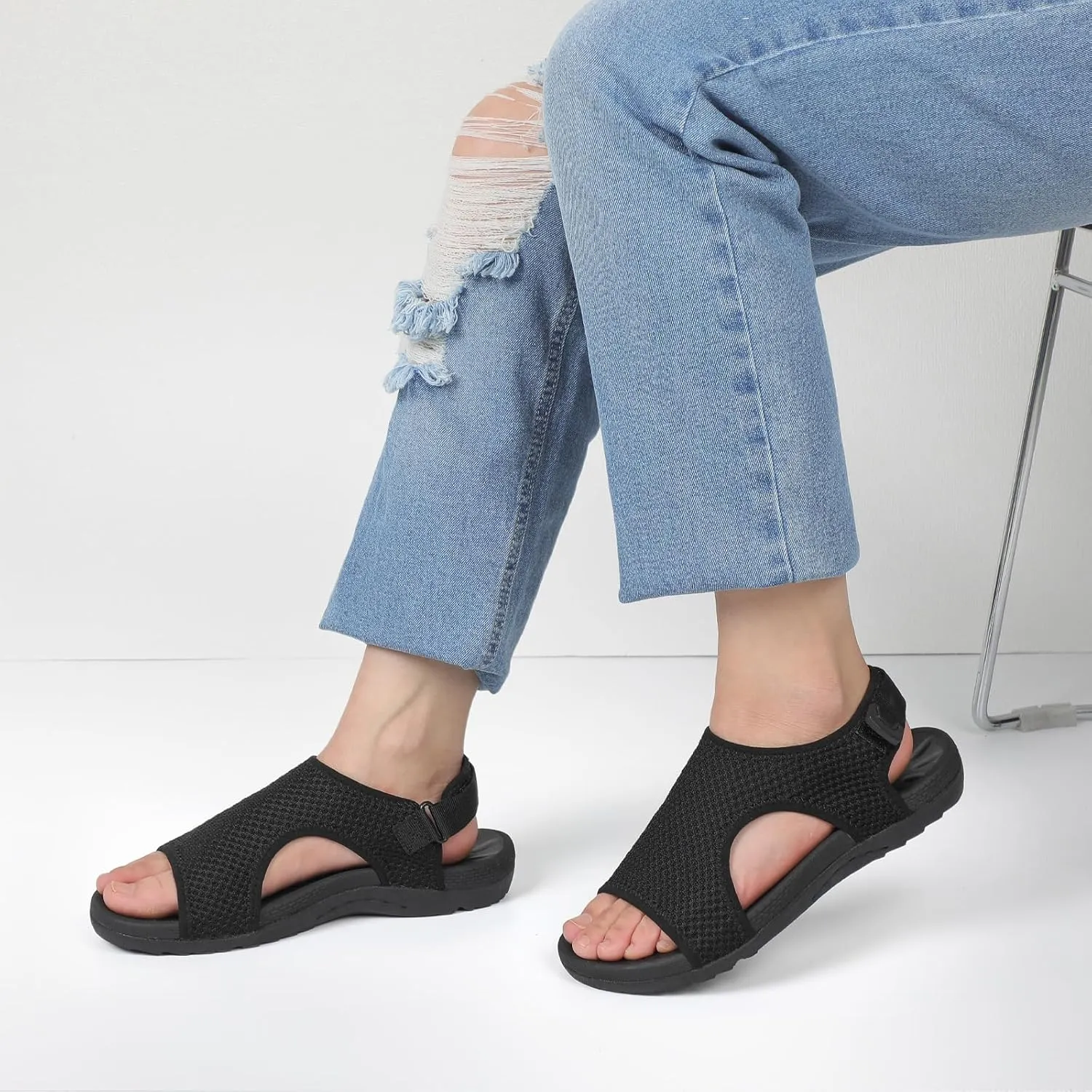 XIHALOOK Womens Orthopedic Walking Sandals with Adjustable Hooks Open Toe Sports Sandals Breathable Knit Summer Shoes