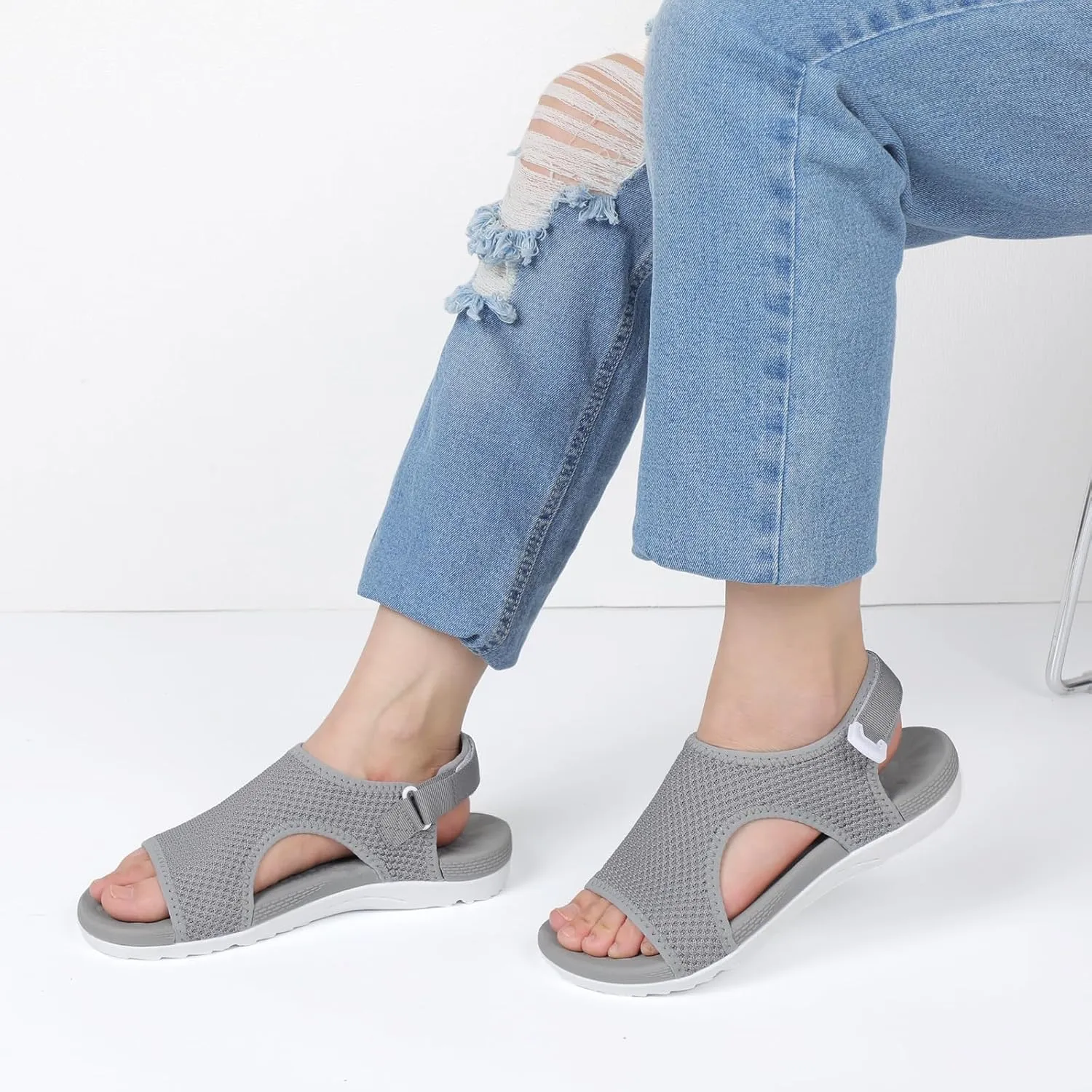 XIHALOOK Womens Orthopedic Walking Sandals with Adjustable Hooks Open Toe Sports Sandals Breathable Knit Summer Shoes