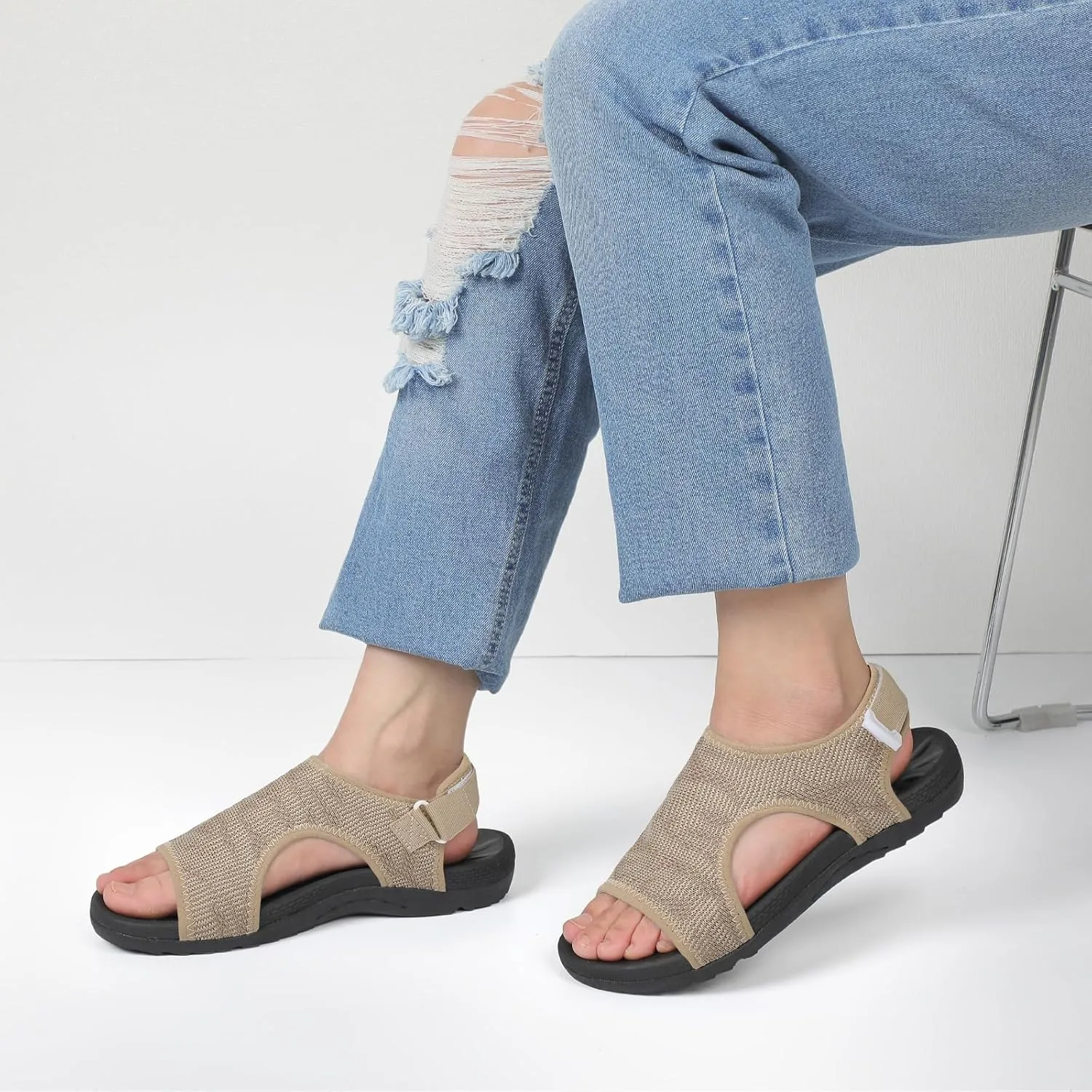 XIHALOOK Womens Orthopedic Walking Sandals with Adjustable Hooks Open Toe Sports Sandals Breathable Knit Summer Shoes