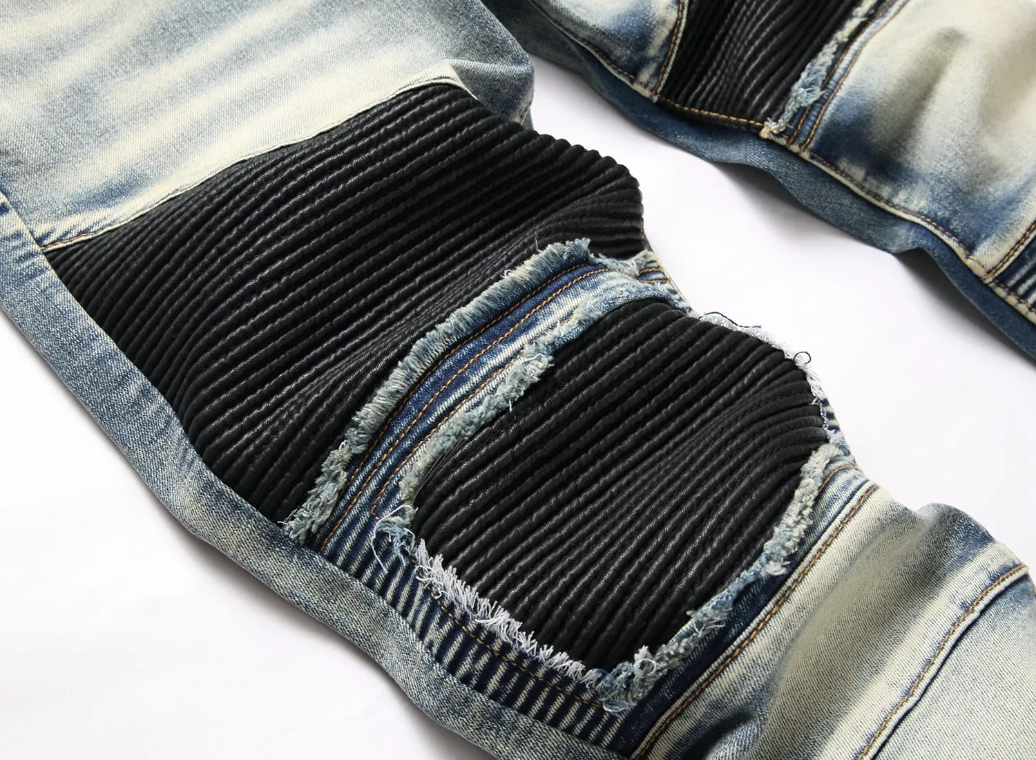 XIMXIMMTIAN Men's Biker Moto Washed Distressed Slim Fit Straight Jeans Denim…