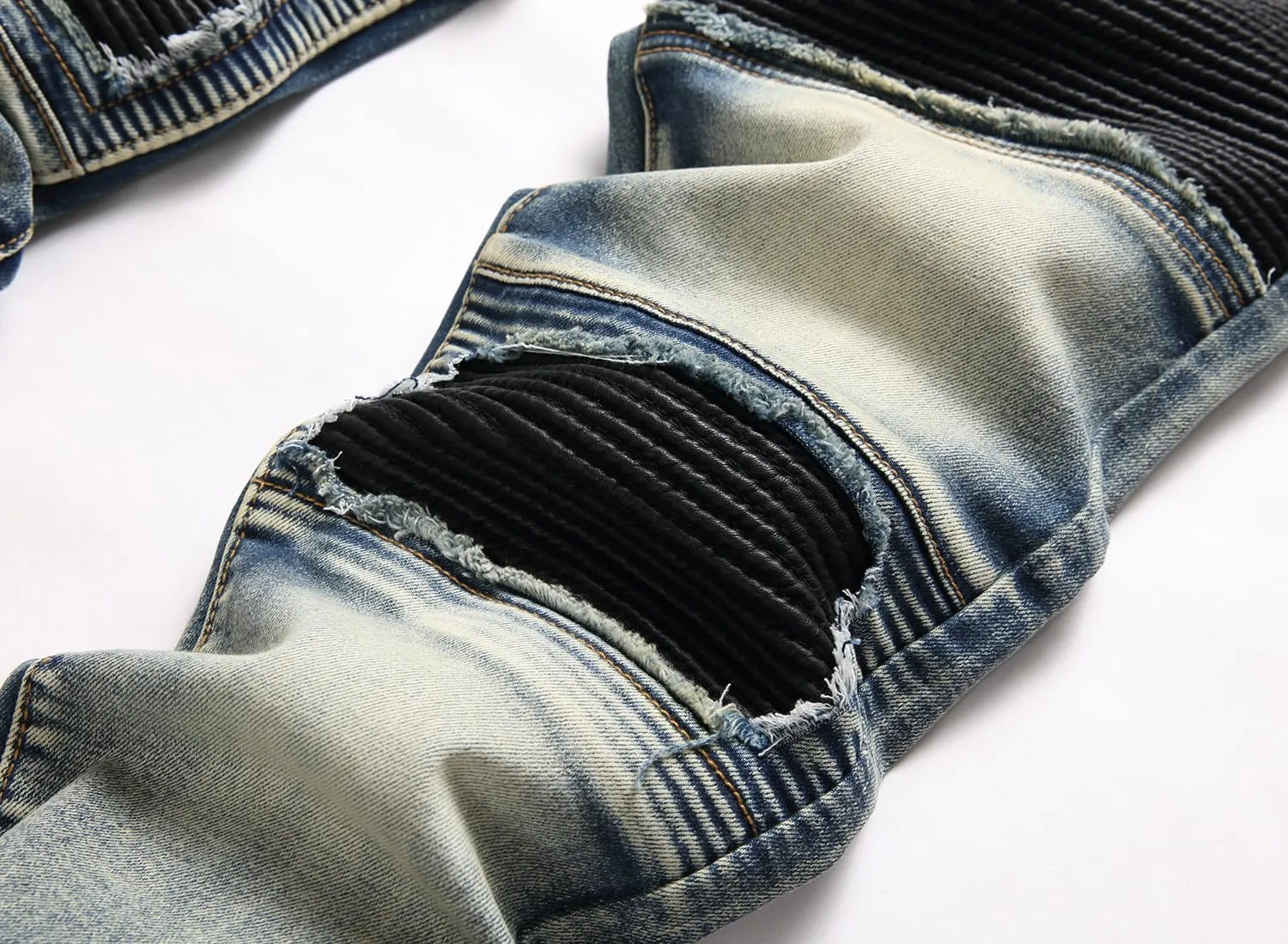 XIMXIMMTIAN Men's Biker Moto Washed Distressed Slim Fit Straight Jeans Denim…