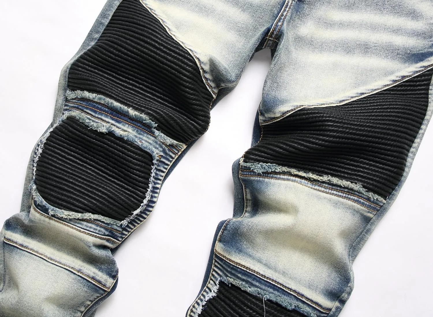 XIMXIMMTIAN Men's Biker Moto Washed Distressed Slim Fit Straight Jeans Denim…