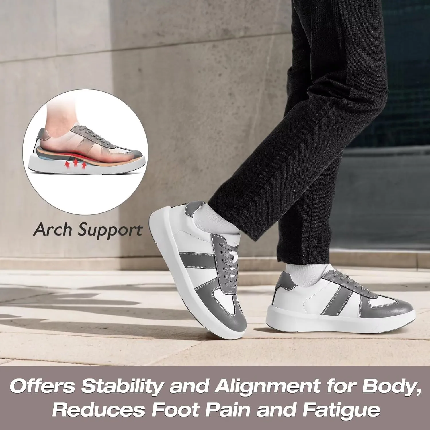 XPACS Men's Orthopedic Leather Dress Fashion Sneakers: Comfortable Plantar Fasciitis Arch Support Walking Shoes, Casual Business Adjustable Fit Orthotic Oxfords for Heel and Foot Pain Relief