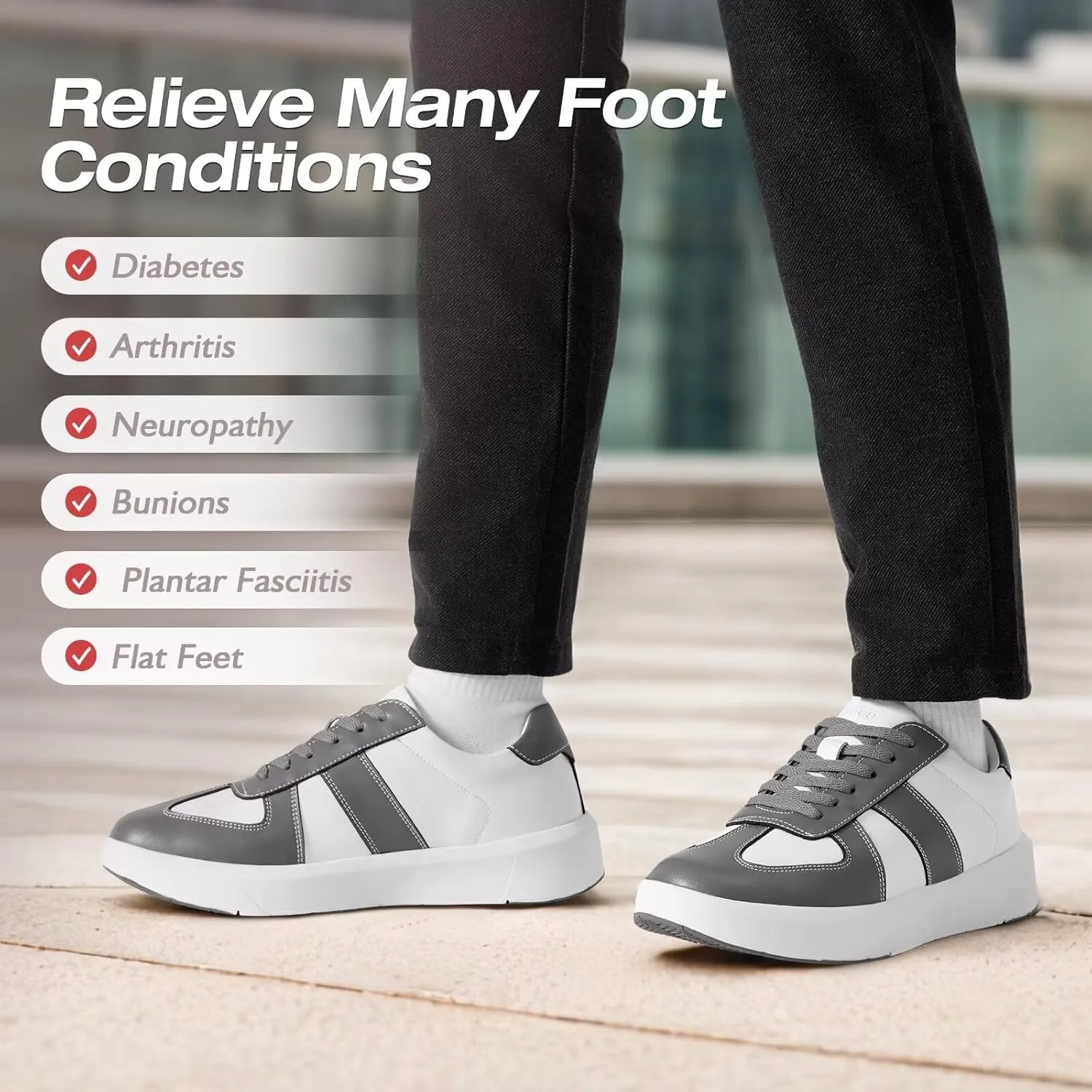 XPACS Men's Orthopedic Leather Dress Fashion Sneakers: Comfortable Plantar Fasciitis Arch Support Walking Shoes, Casual Business Adjustable Fit Orthotic Oxfords for Heel and Foot Pain Relief