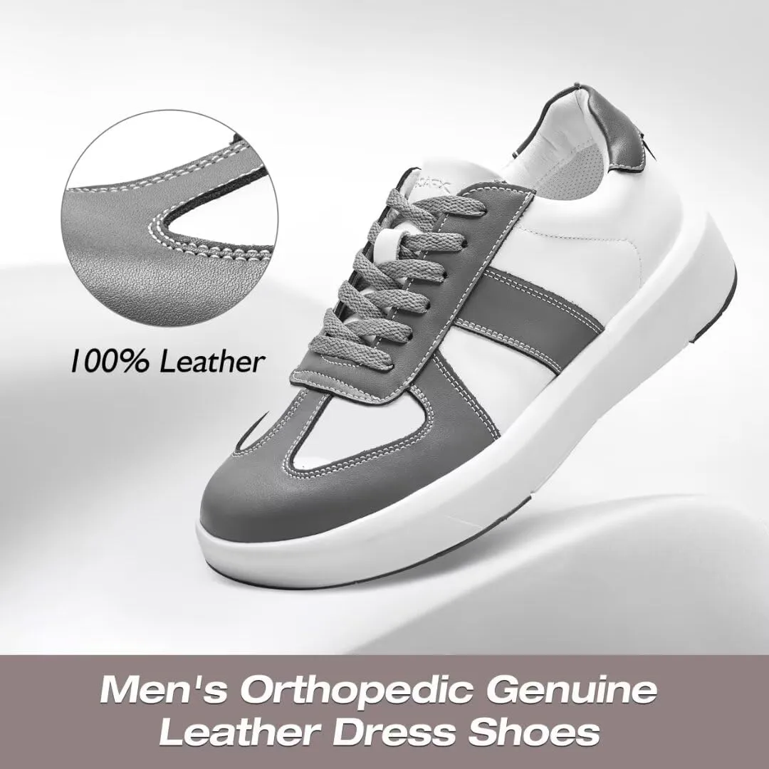 XPACS Men's Orthopedic Leather Dress Fashion Sneakers: Comfortable Plantar Fasciitis Arch Support Walking Shoes, Casual Business Adjustable Fit Orthotic Oxfords for Heel and Foot Pain Relief