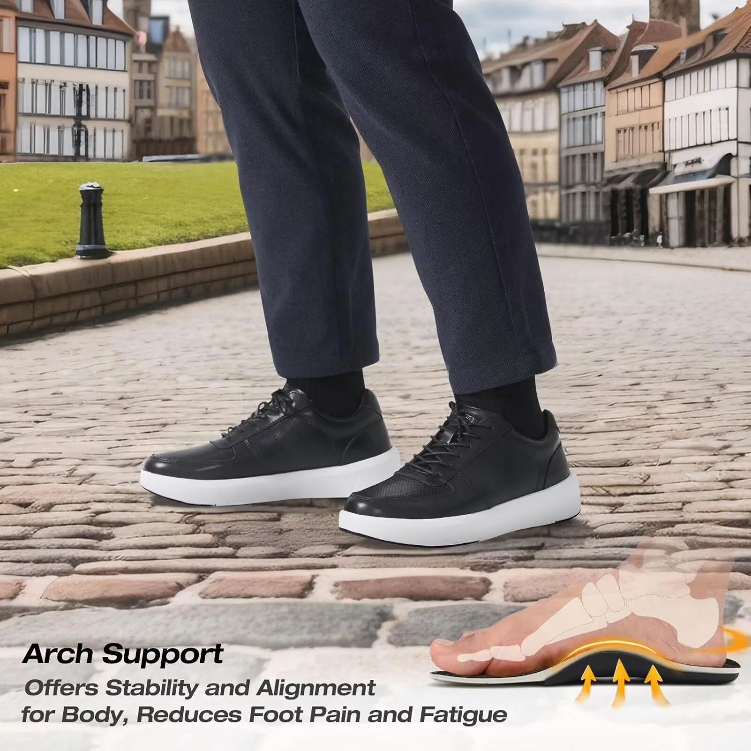 XPACS Men's Orthopedic Leather Dress Walking Shoes: Comfortable Arch Support Plantar Fasciitis Flat Feet Sneakers, Casual Business Work Adjustable Fit Heel Foot Pain Relief Orthotic Oxfords