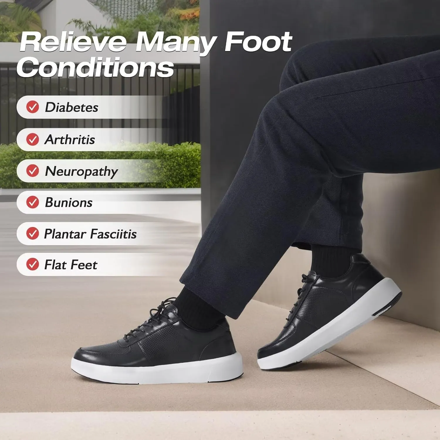 XPACS Men's Orthopedic Leather Dress Walking Shoes: Comfortable Arch Support Plantar Fasciitis Flat Feet Sneakers, Casual Business Work Adjustable Fit Heel Foot Pain Relief Orthotic Oxfords