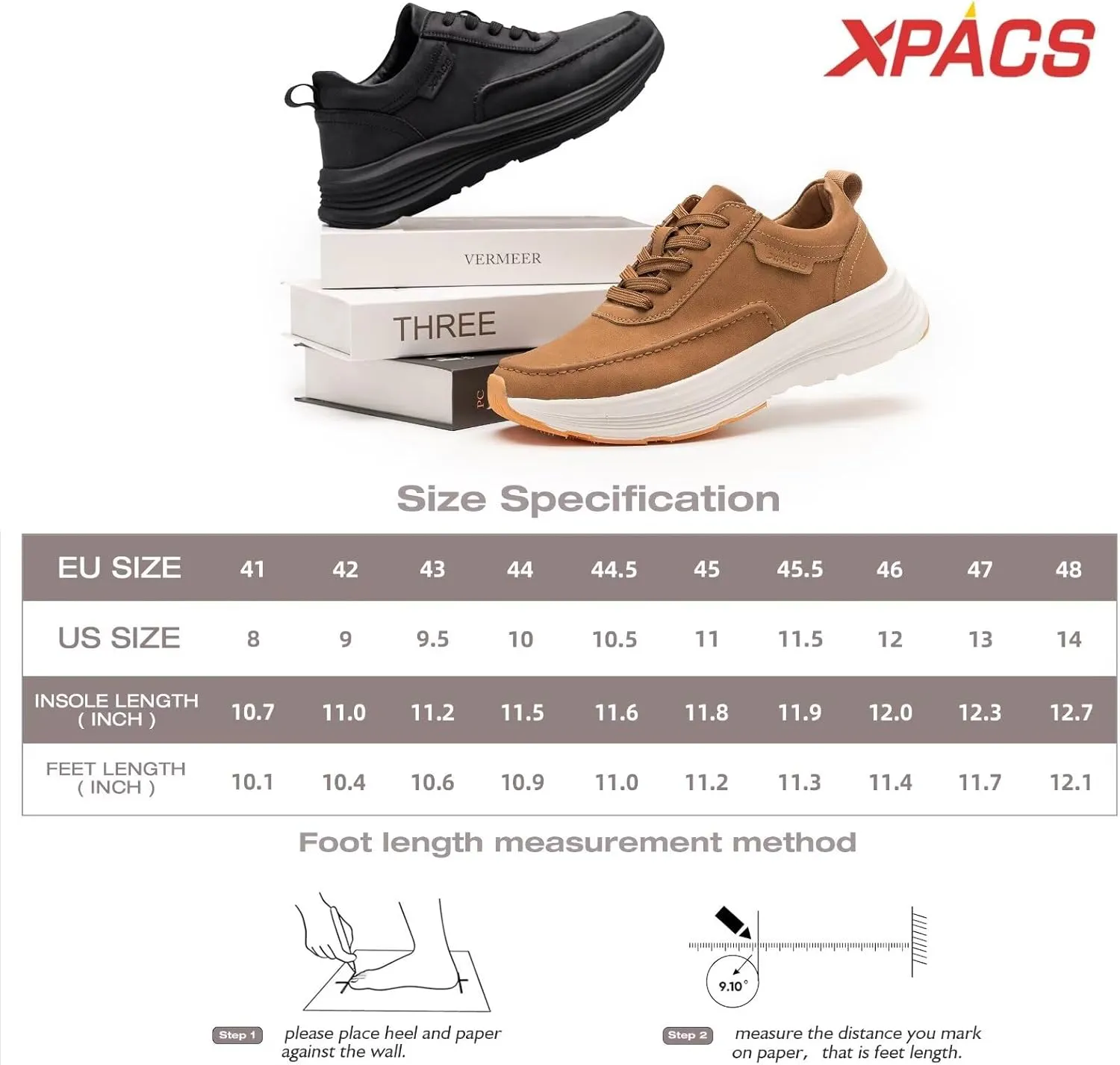 XPACS Men's Orthopedic Leather Dress Walking Shoes: Comfortable Plantar Fasciitis Fashion Sneakers with Arch Support, Casual Business Orthotic Thick Sole Sneakers for Foot and Heel Pain Relief