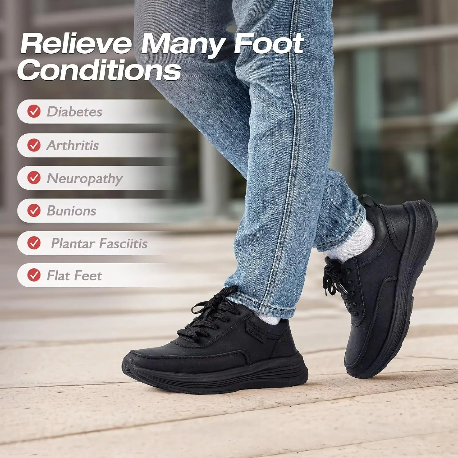XPACS Men's Orthopedic Leather Dress Walking Shoes: Comfortable Plantar Fasciitis Fashion Sneakers with Arch Support, Casual Business Orthotic Thick Sole Sneakers for Foot and Heel Pain Relief