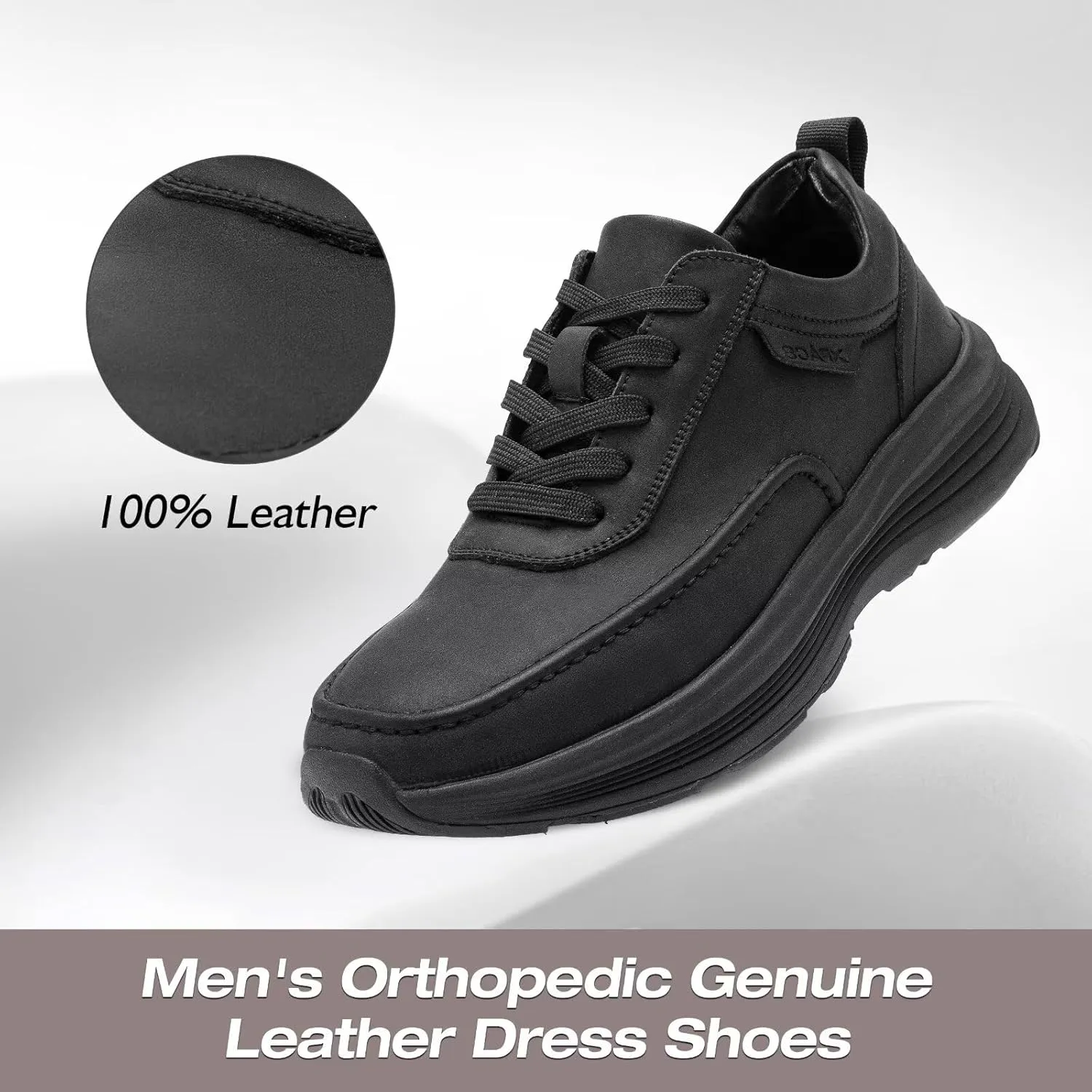 XPACS Men's Orthopedic Leather Dress Walking Shoes: Comfortable Plantar Fasciitis Fashion Sneakers with Arch Support, Casual Business Orthotic Thick Sole Sneakers for Foot and Heel Pain Relief
