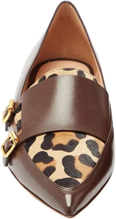 XYD Women Fashion Closed Pointed Toe Flats Slip on Double Buckles Upper Strap Loafers Dress Office Shoes