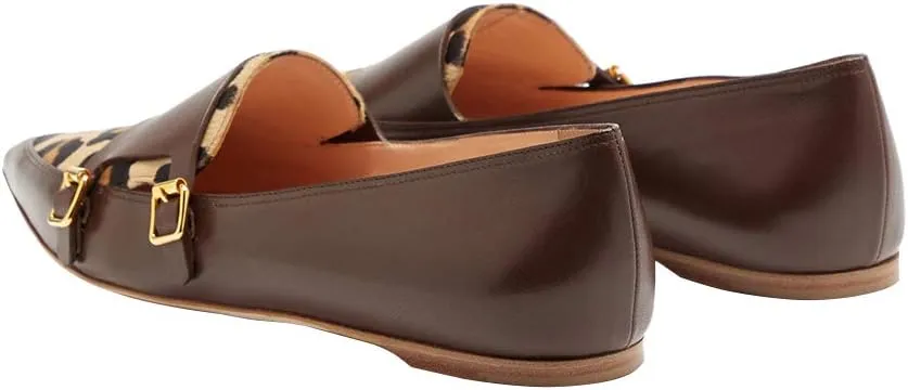 XYD Women Fashion Closed Pointed Toe Flats Slip on Double Buckles Upper Strap Loafers Dress Office Shoes