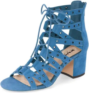 XYD Women Gladiator Caged Block Heel Sandals Open Toe Grommets Straps Cutout Back Zipper Dress Pumps Shoes