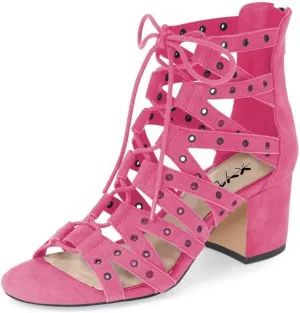 XYD Women Gladiator Caged Block Heel Sandals Open Toe Grommets Straps Cutout Back Zipper Dress Pumps Shoes