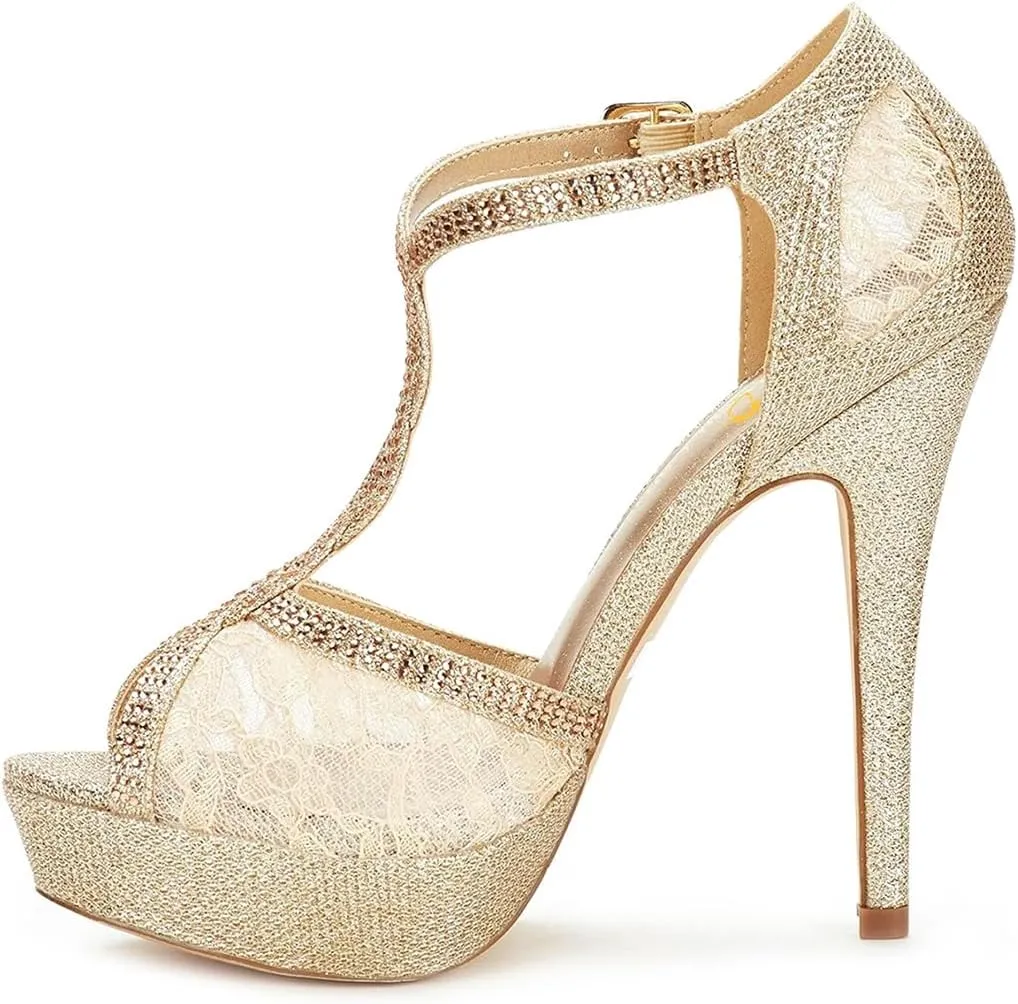XYD Women Peep Toe Sexy Lace Crystals High Heels Platform Sandals Twining Straps Wedding Ceremony Bride Shoes