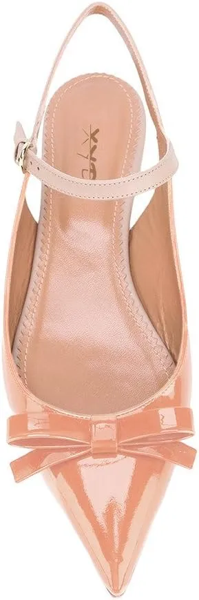 XYD Women Pointed Toe Bows Flats Ankle Strap Open Back Comfortable Ballet Shoes with Bowknots