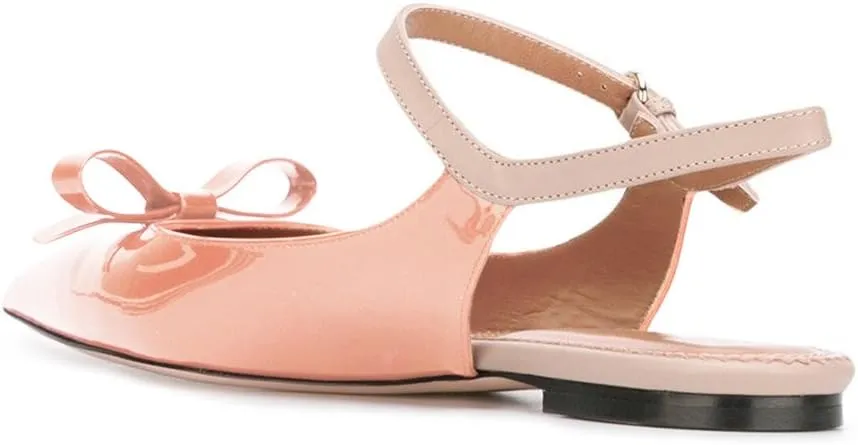 XYD Women Pointed Toe Bows Flats Ankle Strap Open Back Comfortable Ballet Shoes with Bowknots