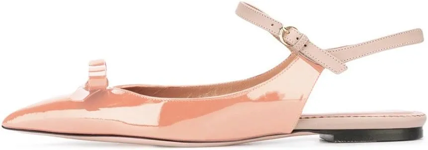 XYD Women Pointed Toe Bows Flats Ankle Strap Open Back Comfortable Ballet Shoes with Bowknots