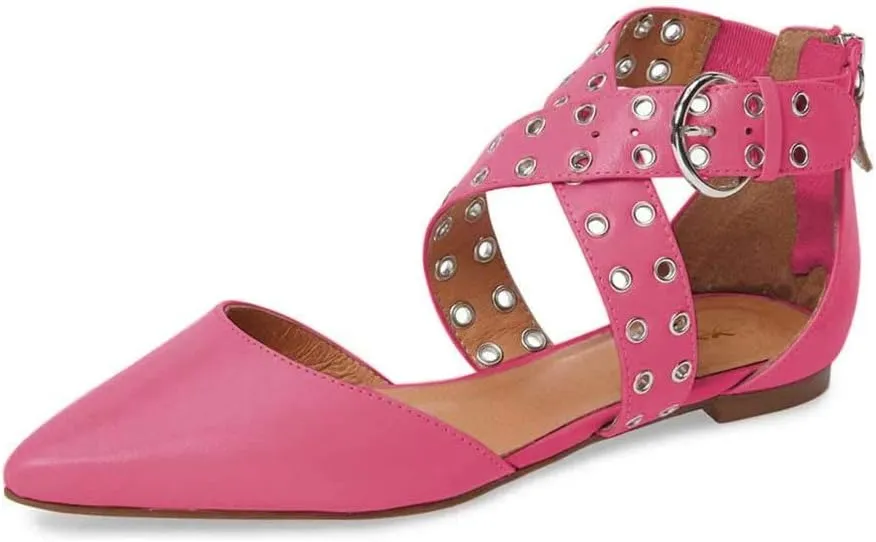 XYD Women Retro Crossover Strap Eyelet Pointed Toe Flats Sandals Back Zip D'Orsay Low Heel Buckle Dress Shoes