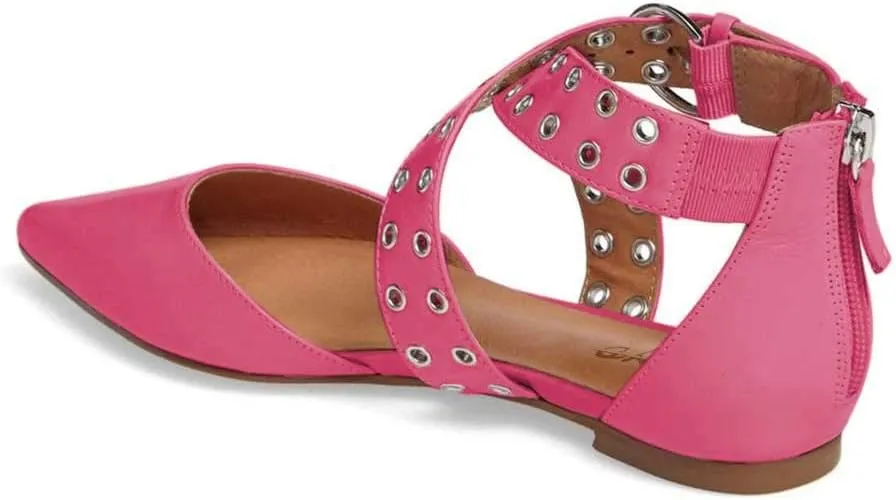 XYD Women Retro Crossover Strap Eyelet Pointed Toe Flats Sandals Back Zip D'Orsay Low Heel Buckle Dress Shoes
