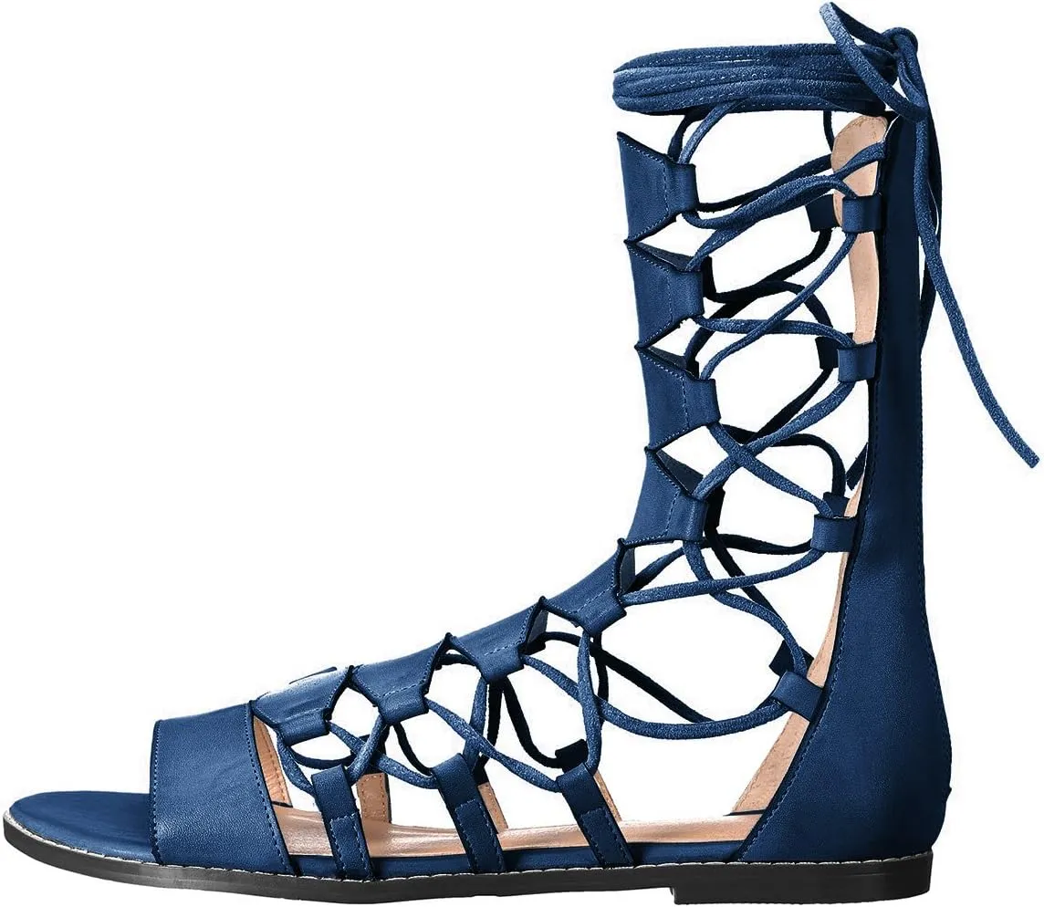 YDN Sexy Ankle High Gladiator Sandals for Women Lace up Open toe Flats Zips Shoes size 4-15 M US
