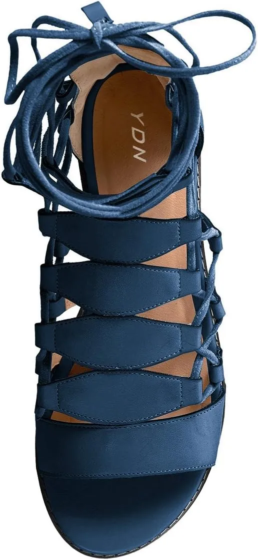 YDN Sexy Ankle High Gladiator Sandals for Women Lace up Open toe Flats Zips Shoes size 4-15 M US