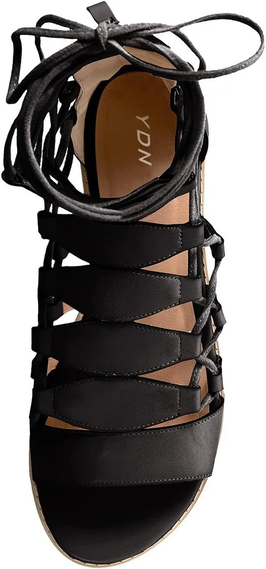 YDN Sexy Ankle High Gladiator Sandals for Women Lace up Open toe Flats Zips Shoes size 4-15 M US