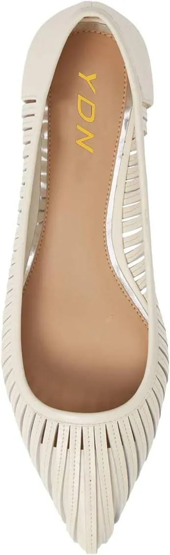 YDN Women Chic Pointed Toe Hollow Out Ballet Flats Caged Low Heel Slip On Comfy Pumps Shoes