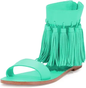 YDN Women Fashion Fringes Flats Tassels Open Toe Sandals Low-Heel Back Zipper Shoes