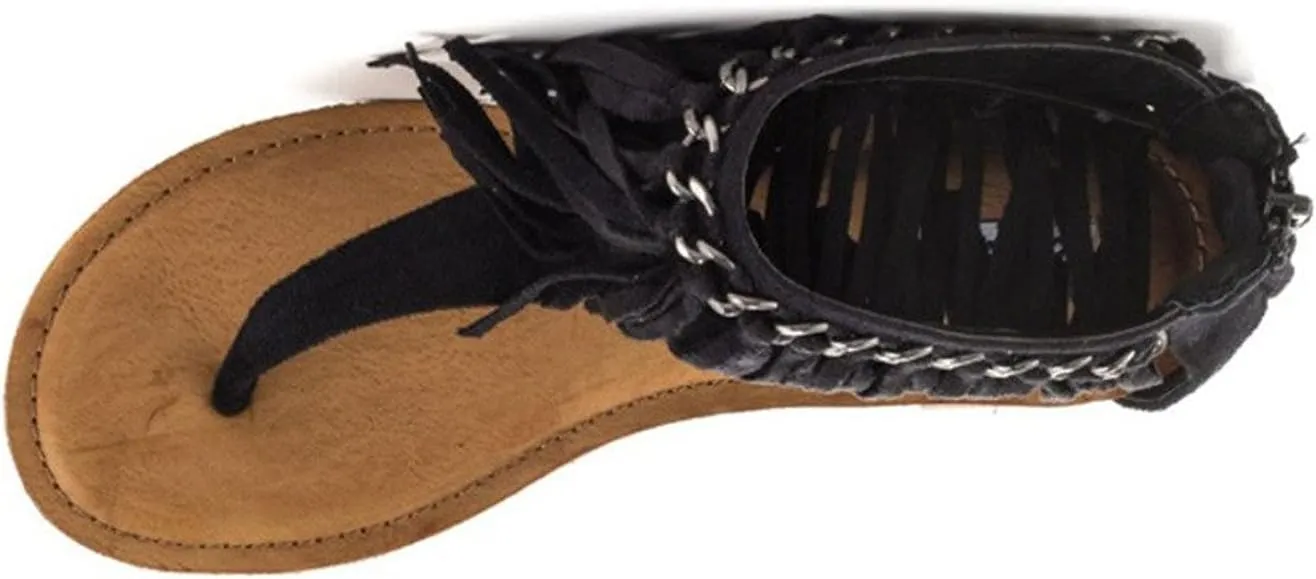 YDN Women Flip Flop Sandals Fringes Thong Flats Shoes Women Suede Tassels Metal Chain Size 4-15 US