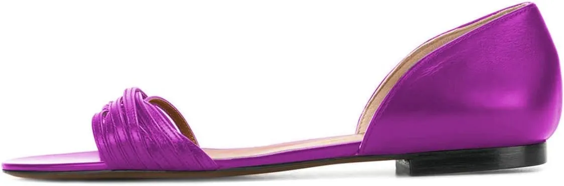 YDN Women Open Toe D'Orsay Ballet Flat Sandals Comfort Slip On Summer Walking Shoe Size 4-15 US